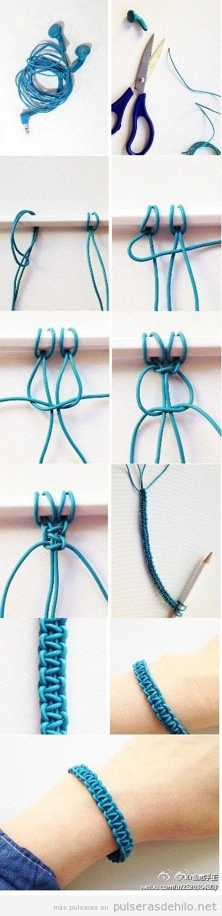 Pulsera de nudos DIY paso a paso hecha con cables de auriculares