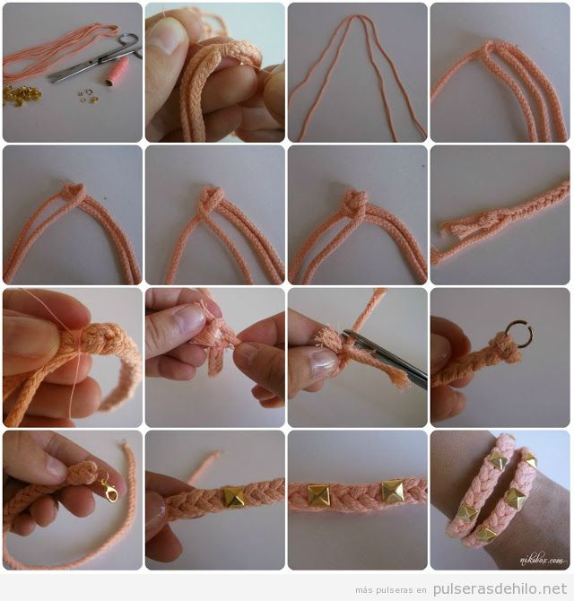 Tutorial pulsera DIY con cuerdas y tachuelas, paso a paso