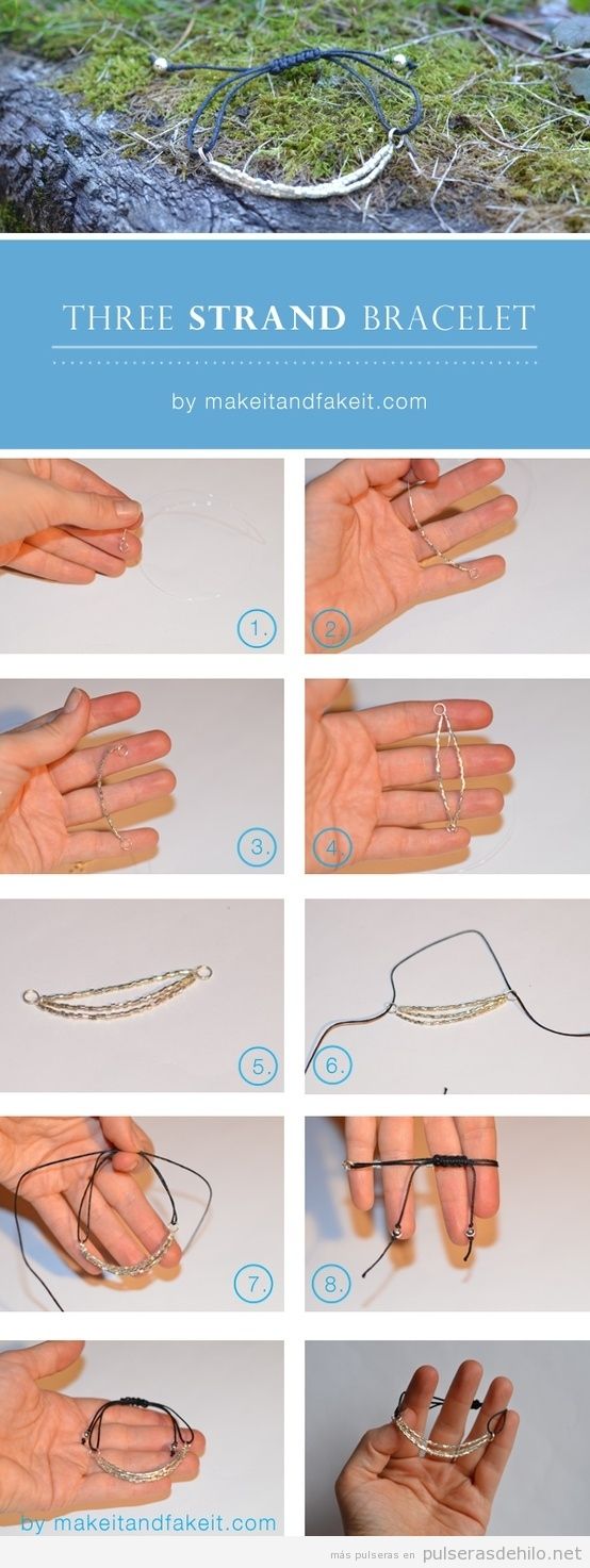 Tutorial para hacer un brazalete con tres cuerdas e hilos